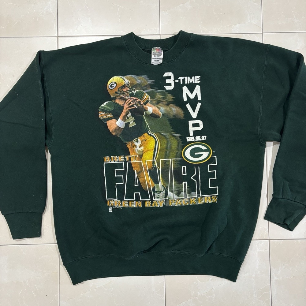 Vintage Green Bay Packers Brett Favre Sweater Men's XL Y2K Football NFL Graphic